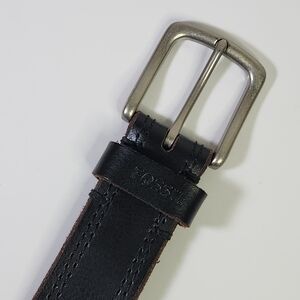 Fossil Black Genuine Leather. Belt with Silver Buckle